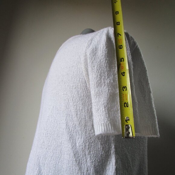 Lightweight knit sweater, open w string tie. JasonMaxwell M white short sleev - Picture 7 of 11